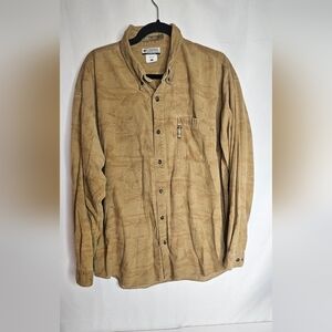 Columbia River Lodge Corduroy Shirt Mens L Brown Tan Fishing Hunt All Over Print